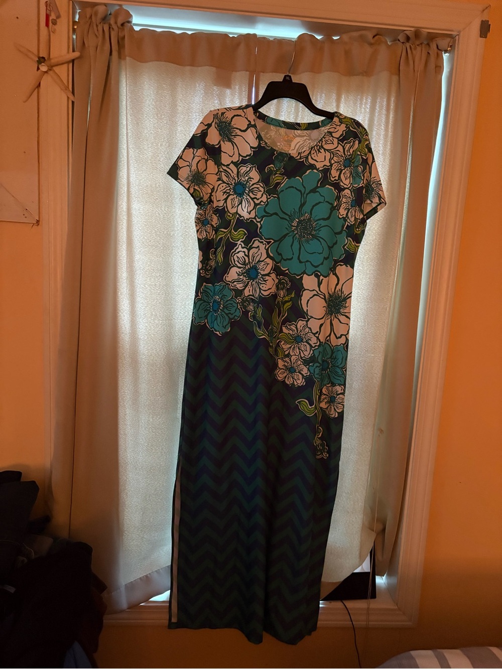 Lilly Pulitzer Teal, Black & White Floral Chevron Maxi Dress